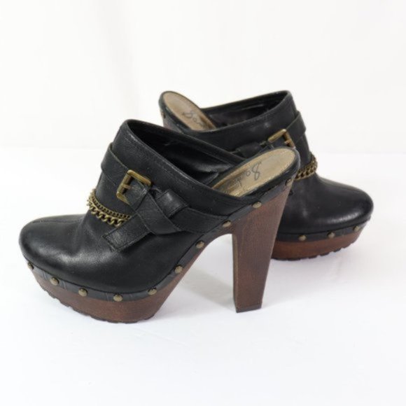 SAM EDELMAN FLAIR Chain Detail Strap Buckle LEATHER Clogs - Picture 2 of 10